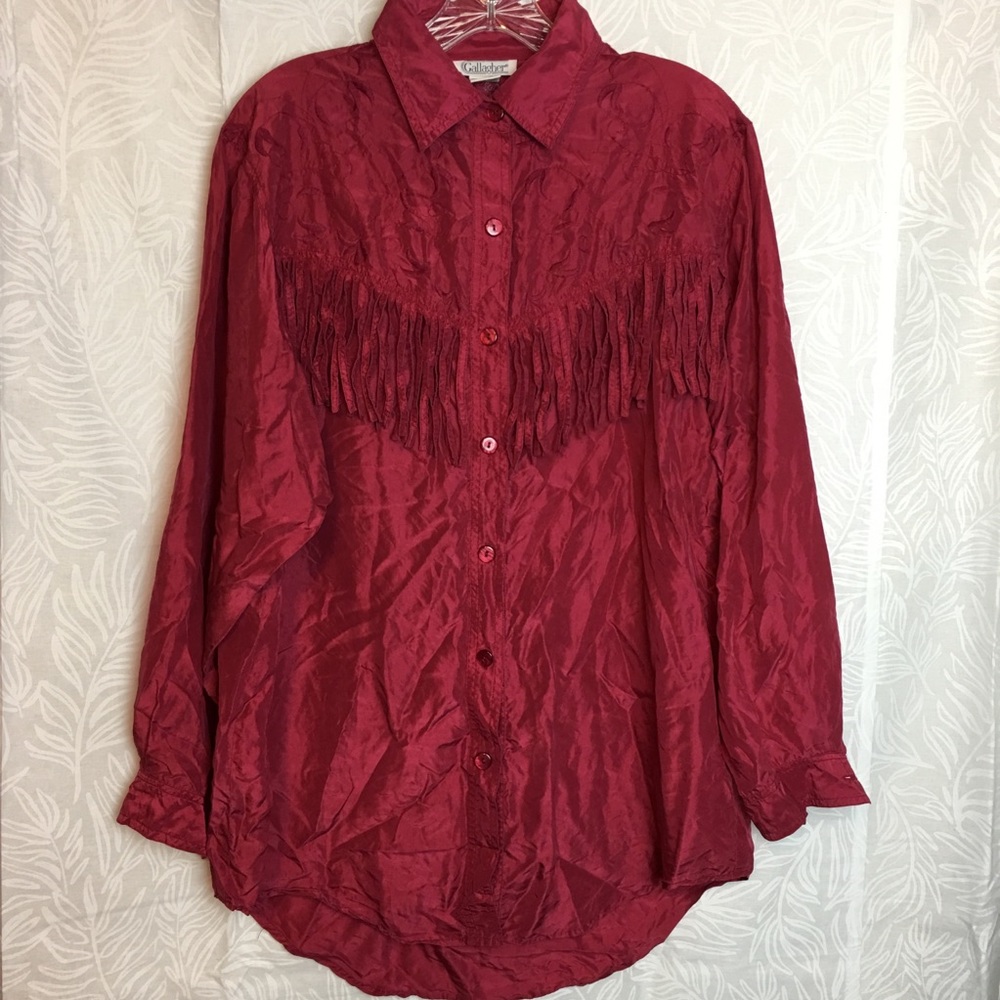 Vintage Red Fringe Button-Up Blouse